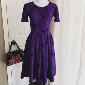 LulaRoe Amelia Dress Purple Leaves Pattern